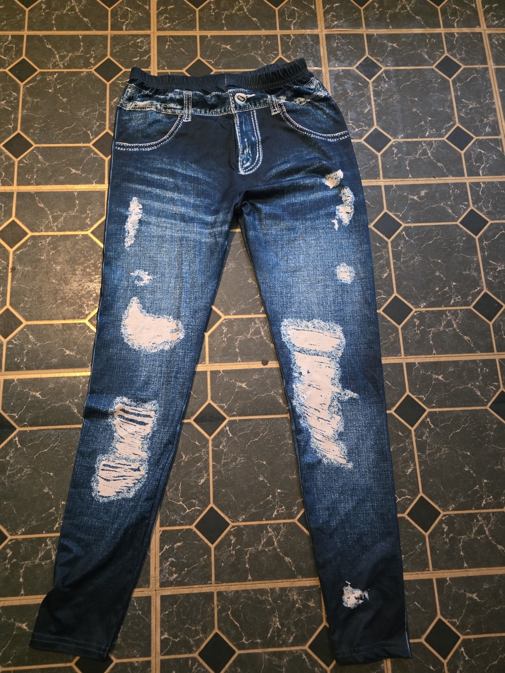 Distressed Blue Leggings/jeggings Wuth White Stitch
